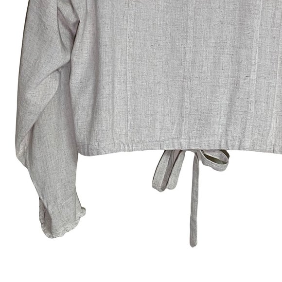 Umgee Textured Linen/Cotton Oversized Frayed Collar Draw String Waist Oatmeal Si - Picture 7 of 11